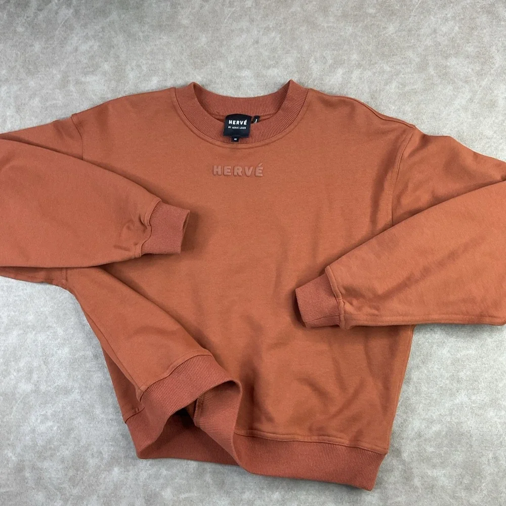 Herve Leger Sweatshirt Women Sz XS Dolman French Terry Pullover Cropped Relaxed - Picture 7 of 8